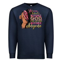 Navy She who kneels before god can stand before anyone Premium Sweatshirt - RanaPortraitStore