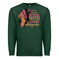 Sports Green She who kneels before god can stand before anyone Premium Sweatshirt - RanaPortraitStore