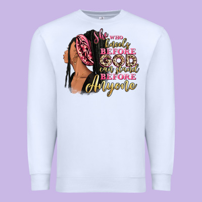 She Who Kneels Before God Can Stand Before Anyone Premium Sweatshirt Designed By Ranaportraitstore