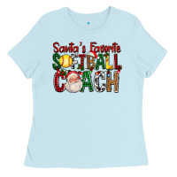 Santa's Favorite Softball Coach For Christmas Ladies Tee | Teevron