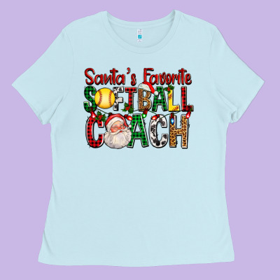 Santa's Favorite Softball Coach For Christmas Ladies Tee Designed By Fadigitalartstudio