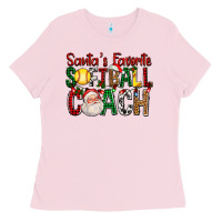 Bubblegum Pink Santa's Favorite Softball Coach For Christmas Ladies Tee - FaDigitalArtStudio