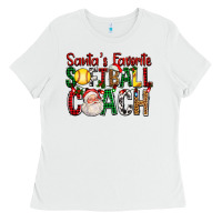 White Santa's Favorite Softball Coach For Christmas Ladies Tee - FaDigitalArtStudio