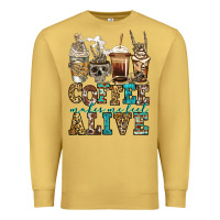 Antique Gold coffee makes me feel alive skeleton coffee cups Premium Sweatshirt - Jasminsmagicworld