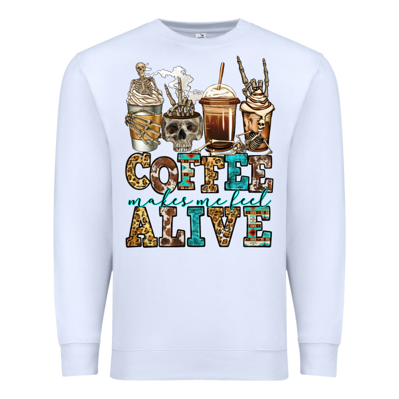 Coffee Makes Me Feel Alive Skeleton Coffee Cups Premium Sweatshirt by Jasminsmagicworld | Teevron