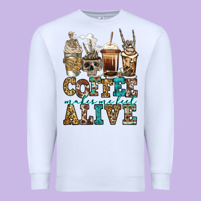 Coffee Makes Me Feel Alive Skeleton Coffee Cups Premium Sweatshirt Designed By Jasminsmagicworld