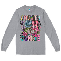 Heather Grey country music junkie Long Sleeve Tee - CowhideDigitalArt