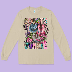 Country Music Junkie Long Sleeve Tee Designed By Cowhidedigitalart