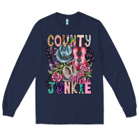 Navy country music junkie Long Sleeve Tee - CowhideDigitalArt