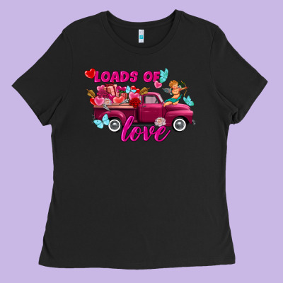 Loads Of Love Valentine's Day Truck Ladies Tee Designed By Fadigitalartstudio