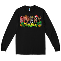 Black Merry Christmas Long Sleeve Tee - CowhideDigitalArt
