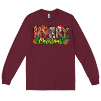 Burgundy Merry Christmas Long Sleeve Tee - CowhideDigitalArt