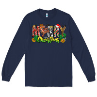 Navy Merry Christmas Long Sleeve Tee - CowhideDigitalArt