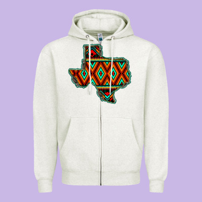 Texas Map With Aztec Background Zipper Hoodie Designed By Jahusdesignshop