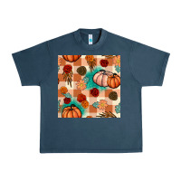 Midnight Navy floral pumpkins seamless pattern Urban Heavy Tee - BundleAndBundleShop