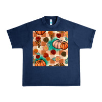 Navy floral pumpkins seamless pattern Urban Heavy Tee - BundleAndBundleShop