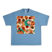 Pebble Blue floral pumpkins seamless pattern Urban Heavy Tee - BundleAndBundleShop
