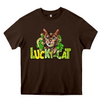 Chocolate Brown Lucky cat St. Patrick's Heavy Core Tee - HowdyJamesFarm