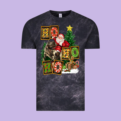 Christmas Trex Ho Ho Ho Santa Vintage Tee Designed By Fadigitalartstudio