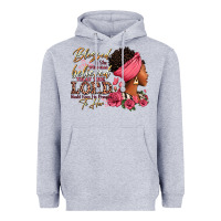 Heather Grey Blessed is she who has believed afro woman Heavyweight Hoodie - RanaPortraitStore