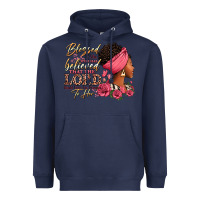 Navy Blessed is she who has believed afro woman Heavyweight Hoodie - RanaPortraitStore