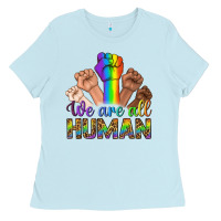 Baby Blue We Are All Human Ladies Tee - BundleAndBundleShop