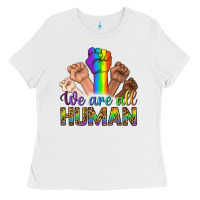 White We Are All Human Ladies Tee - BundleAndBundleShop
