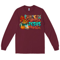 Burgundy Pumpkin pie Jesus Christ Long Sleeve Tee - CowhideDigitalArt