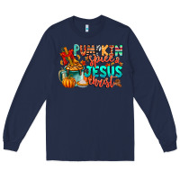 Navy Pumpkin pie Jesus Christ Long Sleeve Tee - CowhideDigitalArt