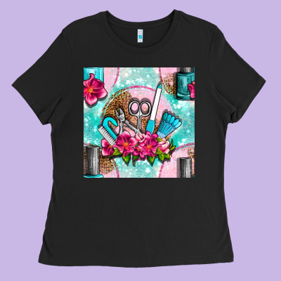 Nail Tools And Polish With Flowers And Tooled Leather Seamless Pattern Ladies Tee Designed By Bundleandbundleshop