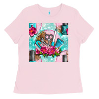 Bubblegum Pink nail tools and polish with flowers and tooled leather seamless pattern Ladies Tee - BundleAndBundleShop