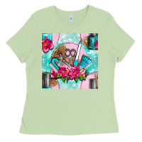 Matcha nail tools and polish with flowers and tooled leather seamless pattern Ladies Tee - BundleAndBundleShop