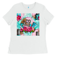 White nail tools and polish with flowers and tooled leather seamless pattern Ladies Tee - BundleAndBundleShop