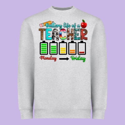 Battery Life Of A Teacher Monday Friday Heavyweight Sweatshirt Designed By Ranaportraitstore