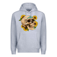 Heather Grey skull flowers and gemstone Premium Hoodie - Artiststas