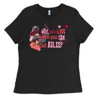 Black sloth why fall in love when you can fall asleep Ladies Tee - FaDigitalArtStudio