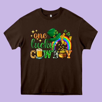 One Lucky Cowboy St. Patricks Day Heavy Core Tee Designed By Howdyjamesfarm