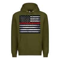 Army Green thin red line American flag metal floor Premium Hoodie - Artiststas
