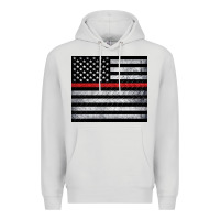 Dove Grey thin red line American flag metal floor Premium Hoodie - Artiststas