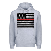 Heather Grey thin red line American flag metal floor Premium Hoodie - Artiststas