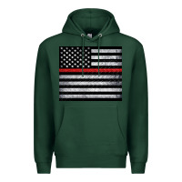 Sports Green thin red line American flag metal floor Premium Hoodie - Artiststas