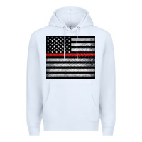 White thin red line American flag metal floor Premium Hoodie - Artiststas