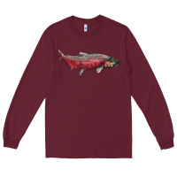 Burgundy Chinook Salmon Fish Illustrations Long Sleeve Tee - LillyAllenDesigns