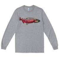 Heather Grey Chinook Salmon Fish Illustrations Long Sleeve Tee - LillyAllenDesigns