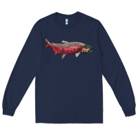 Navy Chinook Salmon Fish Illustrations Long Sleeve Tee - LillyAllenDesigns