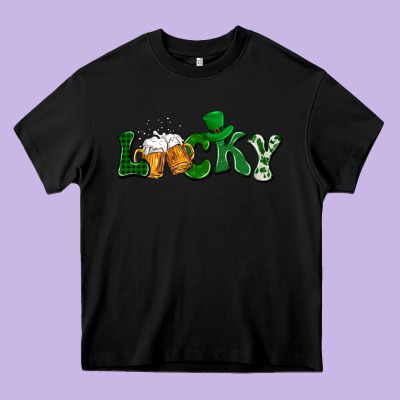 Lucky With Beer St. Patricks Day Heavy Core Tee Designed By Howdyjamesfarm
