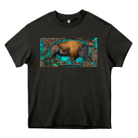 Asphalt Bison with leopard and turquoise Heavy Core Tee - RanaPortraitStore