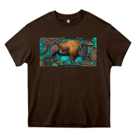 Chocolate Brown Bison with leopard and turquoise Heavy Core Tee - RanaPortraitStore
