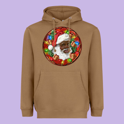 Black Santa Christmas Heavyweight Hoodie Designed By Ranaportraitstore