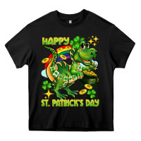 Black Happy St. Patrick's Day T-rex Heavy Core Tee - CowGirlArtShop